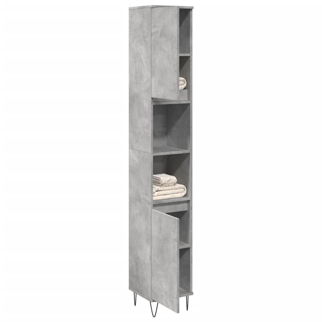 Betonszürke szerelt fa fürdőszobaszekrény 30 x 30 x 190 cm
