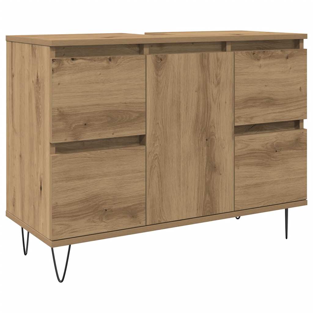 Kézműves tölgy színű szerelt fa mosdószekrény 80 x 33 x 60 cm 2