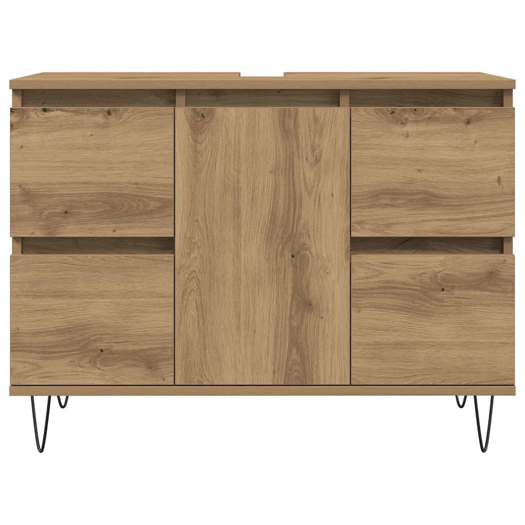 Kézműves tölgy színű szerelt fa mosdószekrény 80 x 33 x 60 cm 4