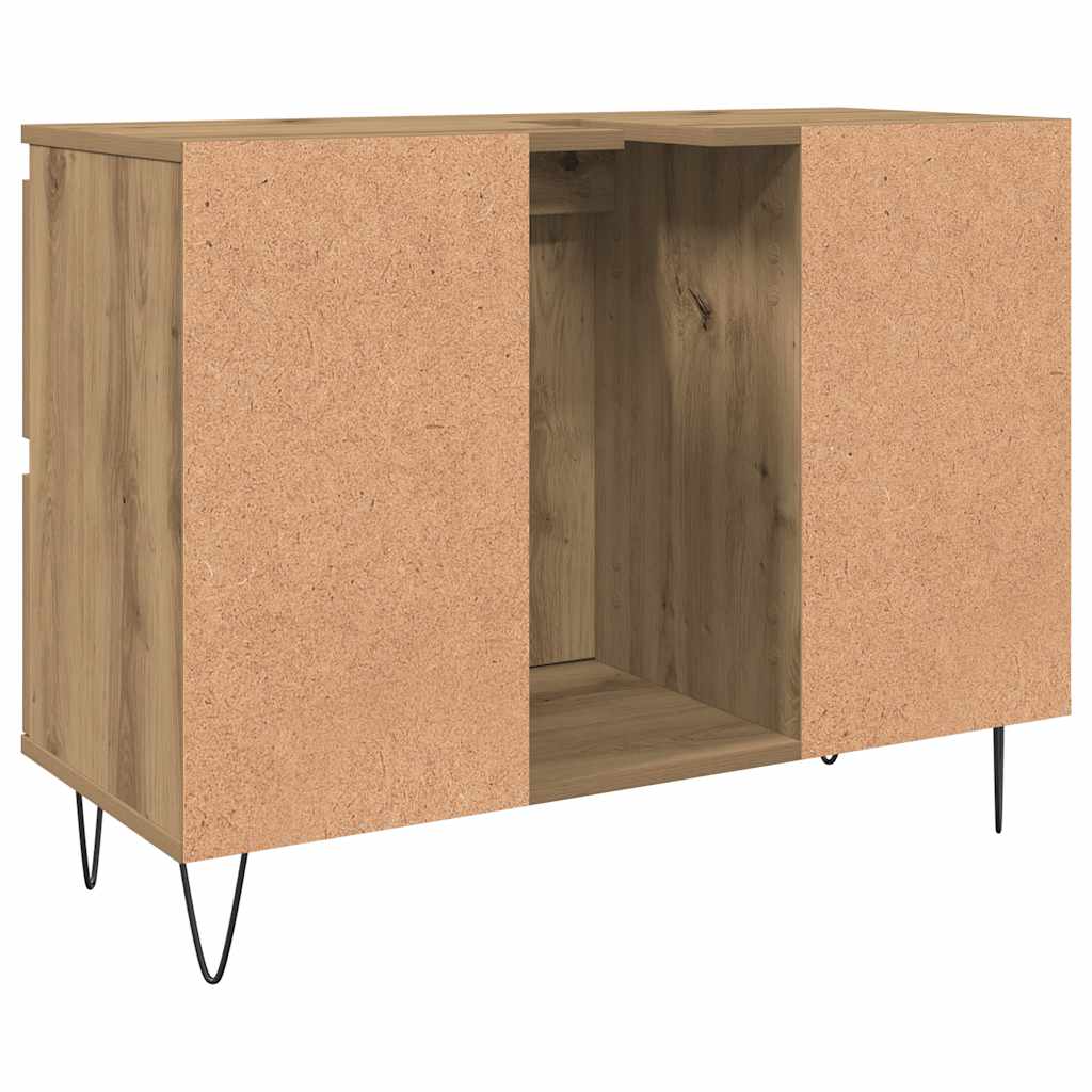 Kézműves tölgy színű szerelt fa mosdószekrény 80 x 33 x 60 cm 6