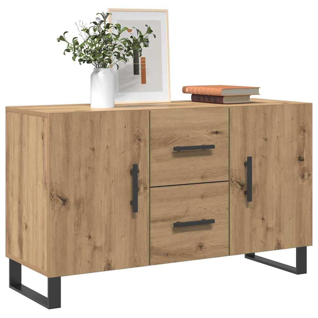 Kézműves tölgy színű szerelt fa tálalószekrény 100 x 36 x 60 cm 3