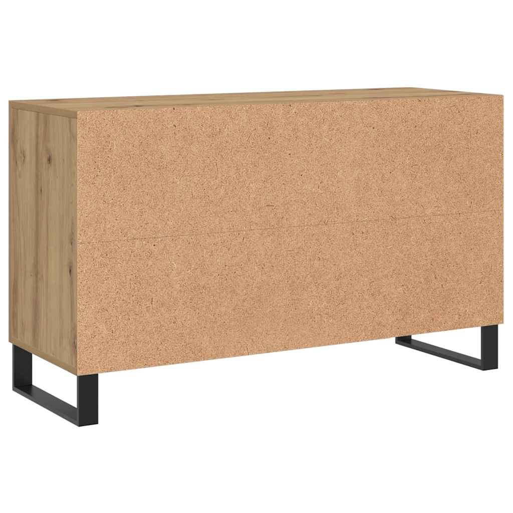 Kézműves tölgy színű szerelt fa tálalószekrény 100 x 36 x 60 cm 6
