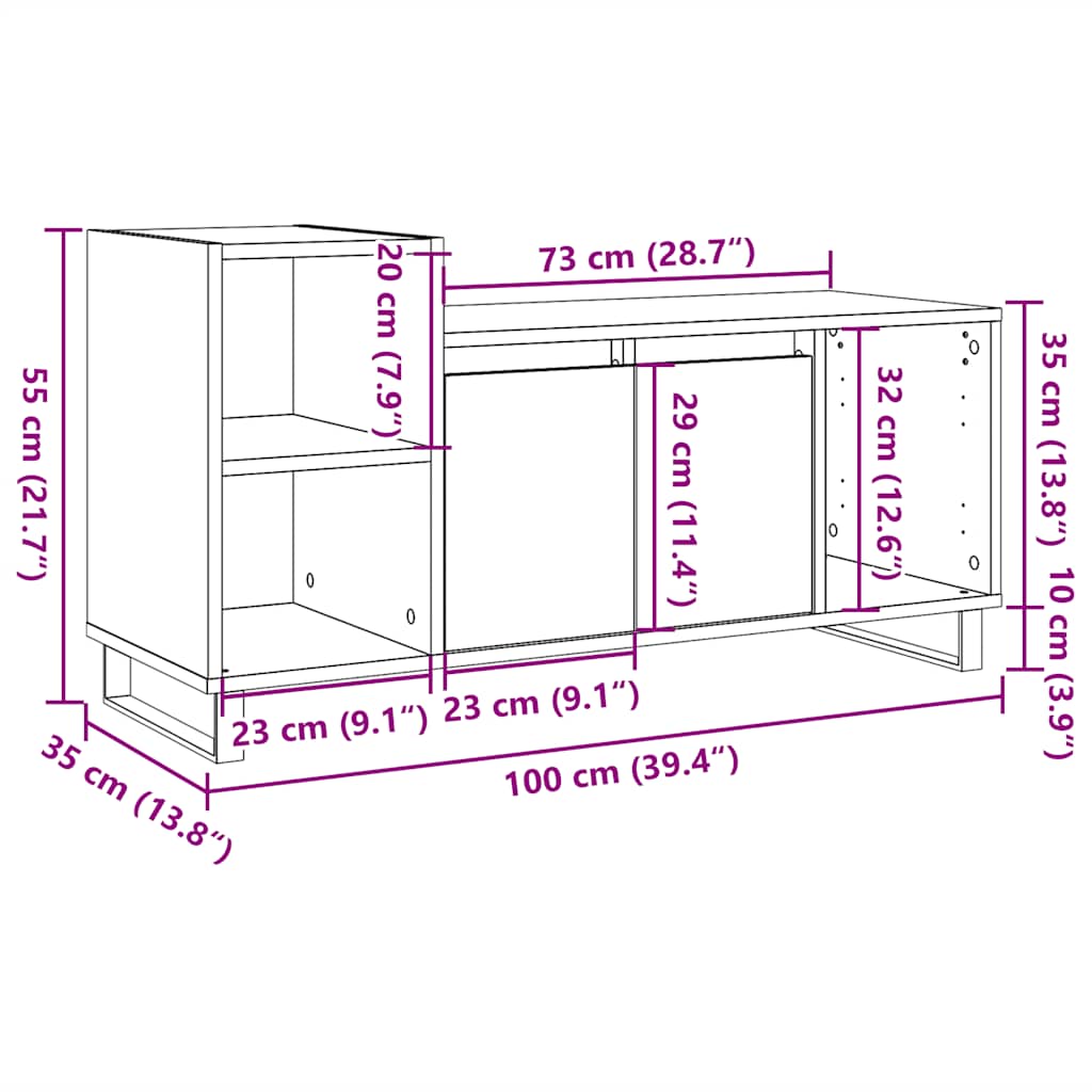 Antik fa színű szerelt fa TV-szekrény 100x35x55 cm 11