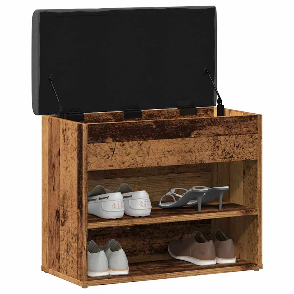 Antik fa szerelt fa cipőtároló pad 62x32x50 cm 3