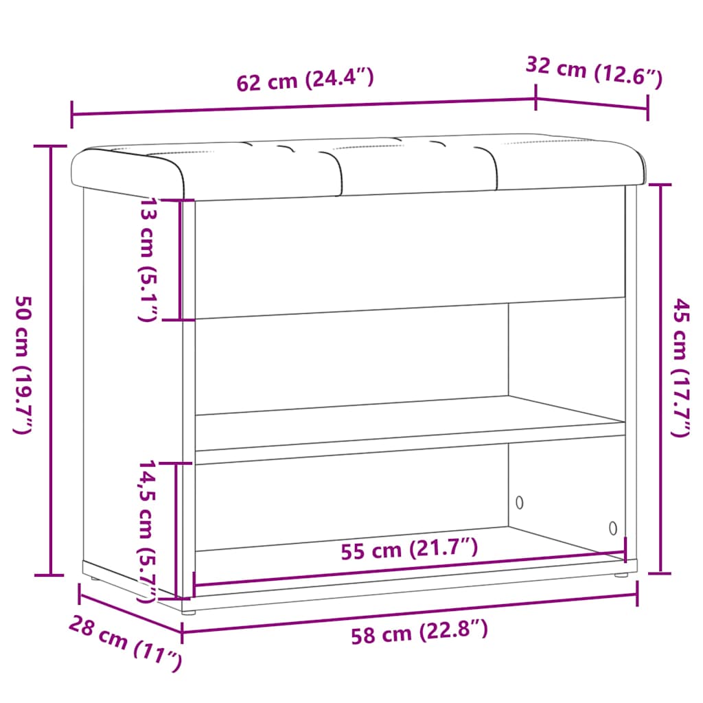 Antik fa szerelt fa cipőtároló pad 62x32x50 cm 10