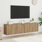 2 db kézműves tölgy falra szerelhető TV-szekrény 80x30x41 cm