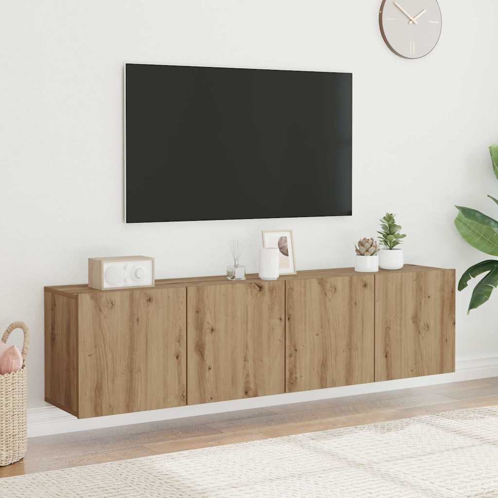 2 db kézműves tölgy falra szerelhető TV-szekrény 80x30x41 cm