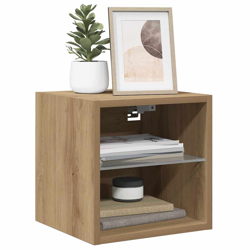 Kézműves tölgy színű fali TV-szekrény LED-ekkel 30x28,5x30 cm 6
