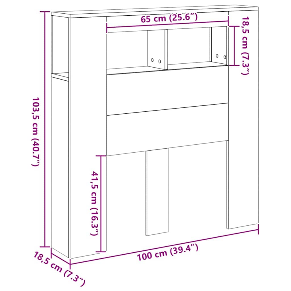 Kézműves tölgyszínű szerelt fa LED-es fejtámla 100x18,5x103,5cm 12