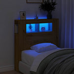 Kézműves tölgyszínű szerelt fa LED-es fejtámla 100x18,5x103,5cm 3