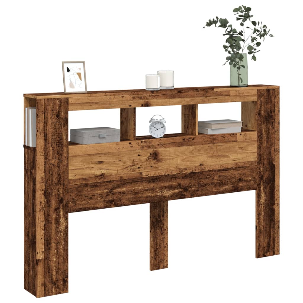 Antik fa színű szerelt fa LED-es fejtámla 160x18,5x103,5 cm 12