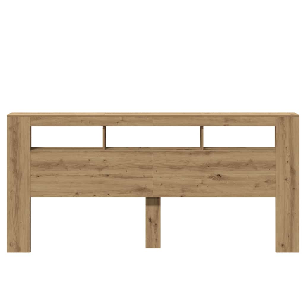 Kézműves tölgyszínű szerelt fa LED-es fejtámla 220x18,5x103,5cm 5