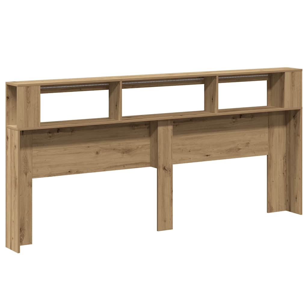Kézműves tölgyszínű szerelt fa LED-es fejtámla 220x18,5x103,5cm 6