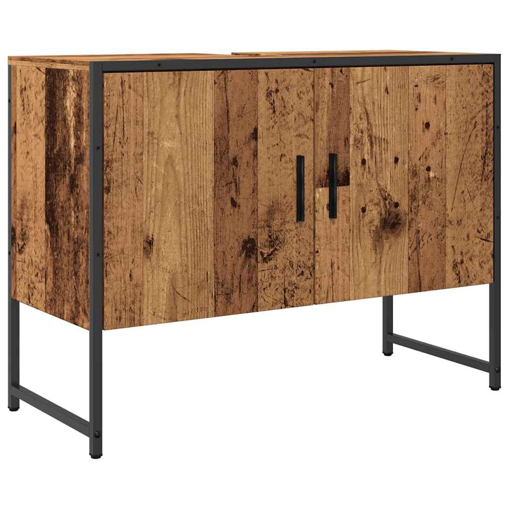 Antik fa színű szerelt fa mosdószekrény 80 x 33 x 60 cm 2