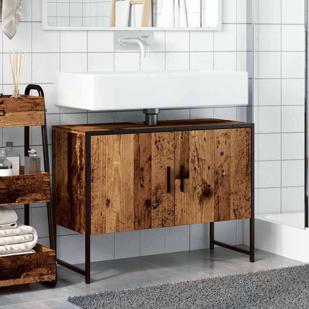 Antik fa színű szerelt fa mosdószekrény 80 x 33 x 60 cm 3