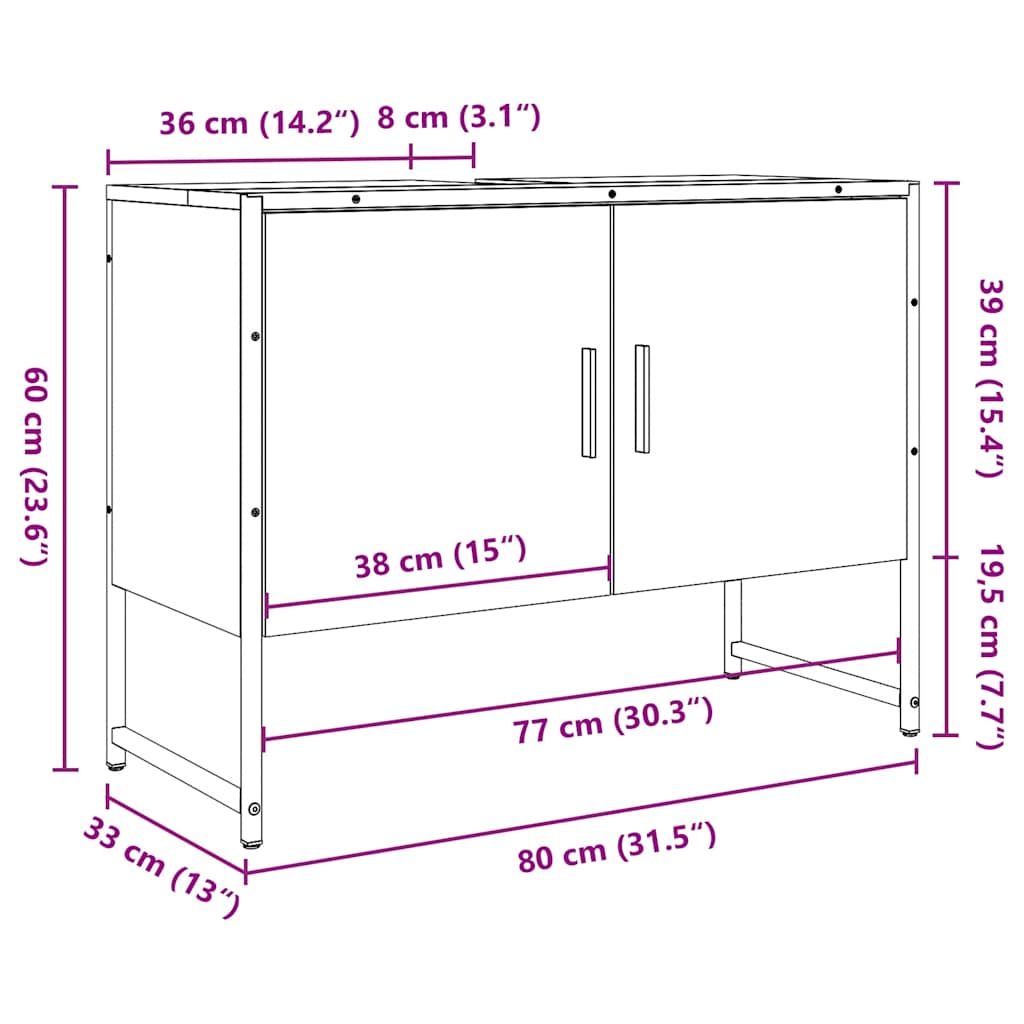 Antik fa színű szerelt fa mosdószekrény 80 x 33 x 60 cm 12