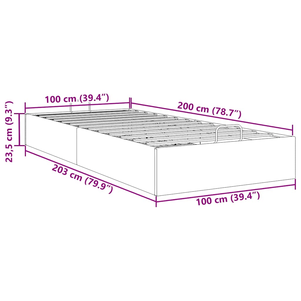 Ottomán ágykeret matrac nélkül fekete 100x200 cm műbőr 14