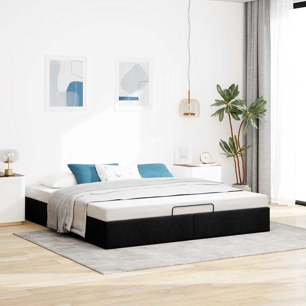 Ottomán fekete szövet ágykeret matrac nélkül 200 x 200 cm 3