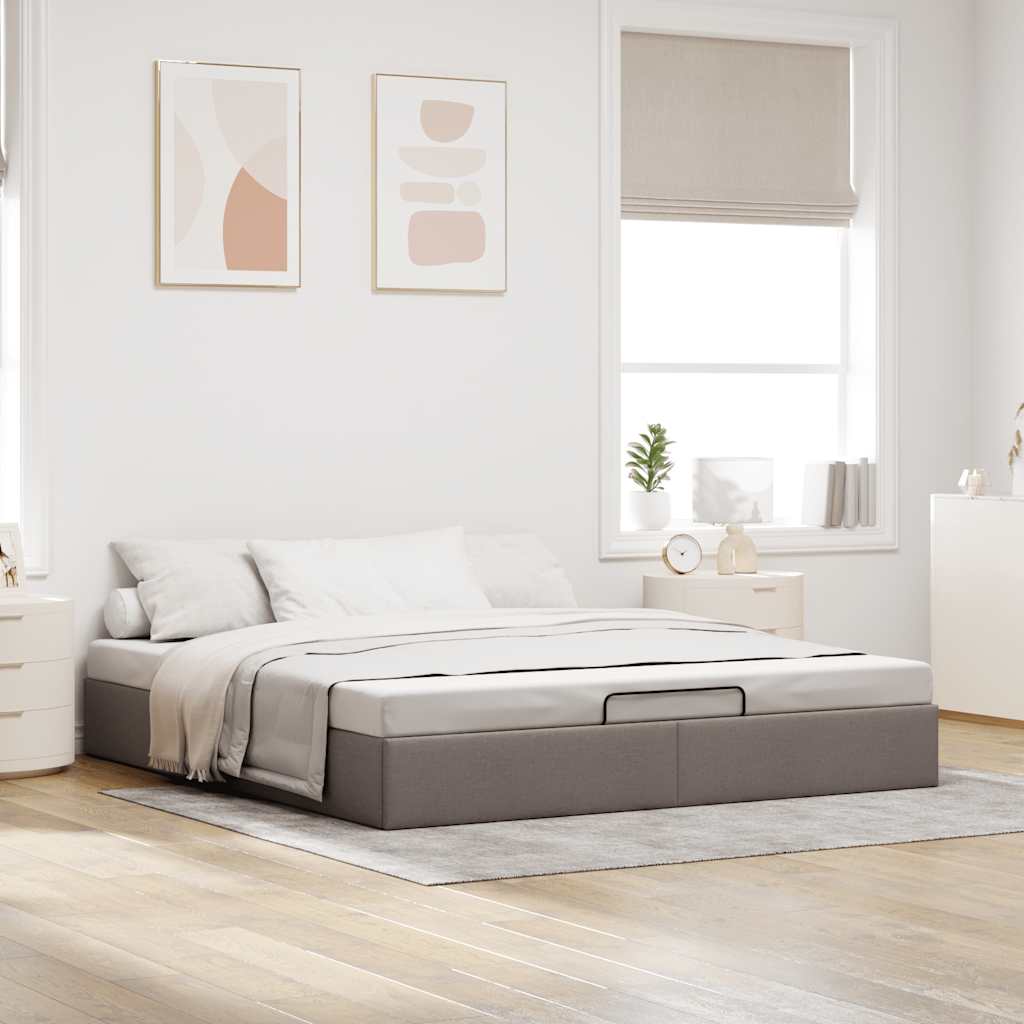 Ottomán tópszínű szövet ágykeret matrac nélkül 200 x 200 cm 3