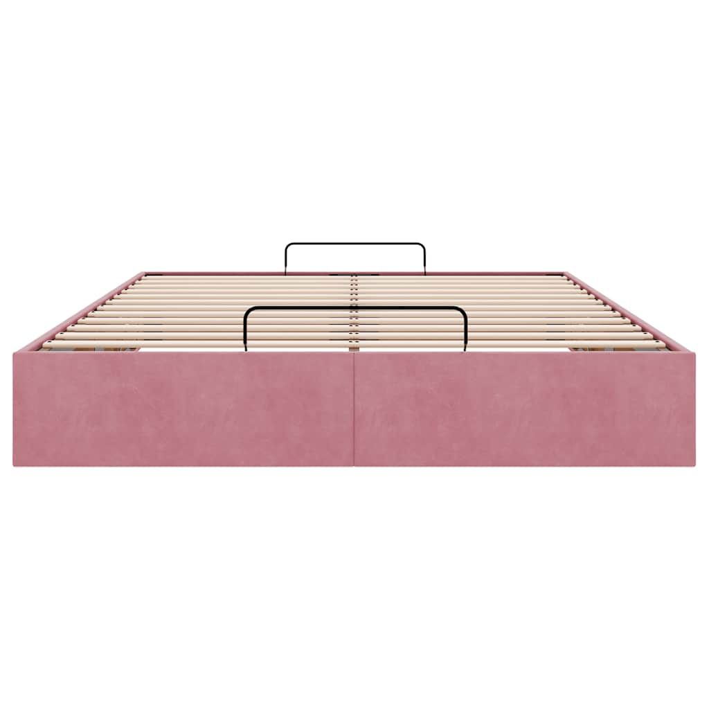 Ottomán ágykeret matrac nélkül rózsaszín 140x190 cm bársony 7