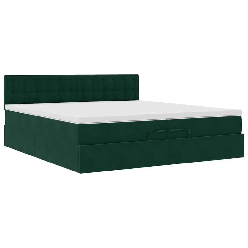 Ottomán ágykeret matraccal sötétzöld 200x200 cm bársony 4