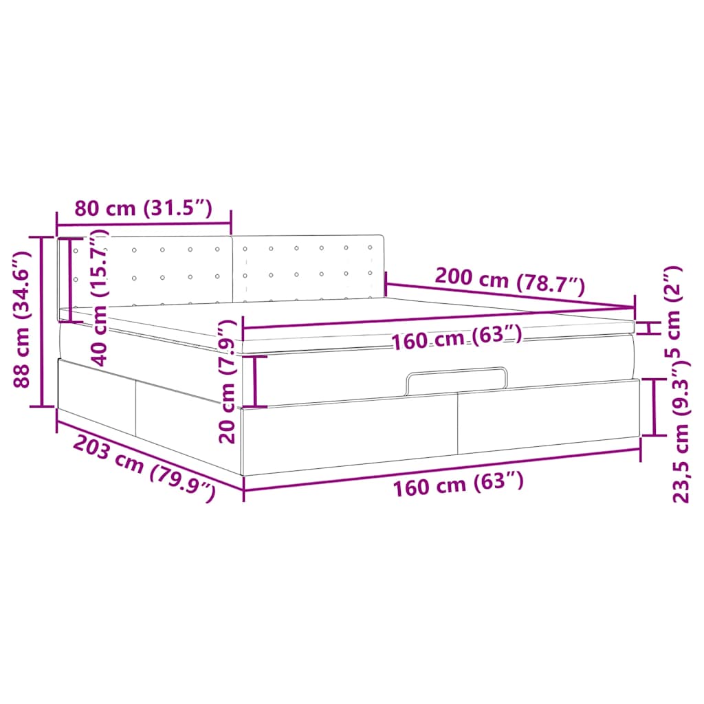Tiszta fehér műbőr ottomán ágy matracokkal & LED-ek 160x200cm 18