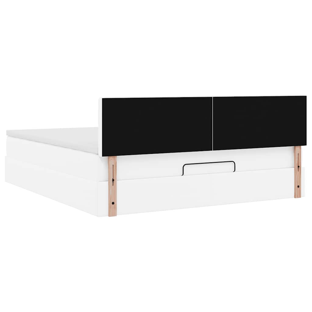 Tiszta fehér műbőr ottomán ágy matracokkal & LED-ek 160x200cm 10