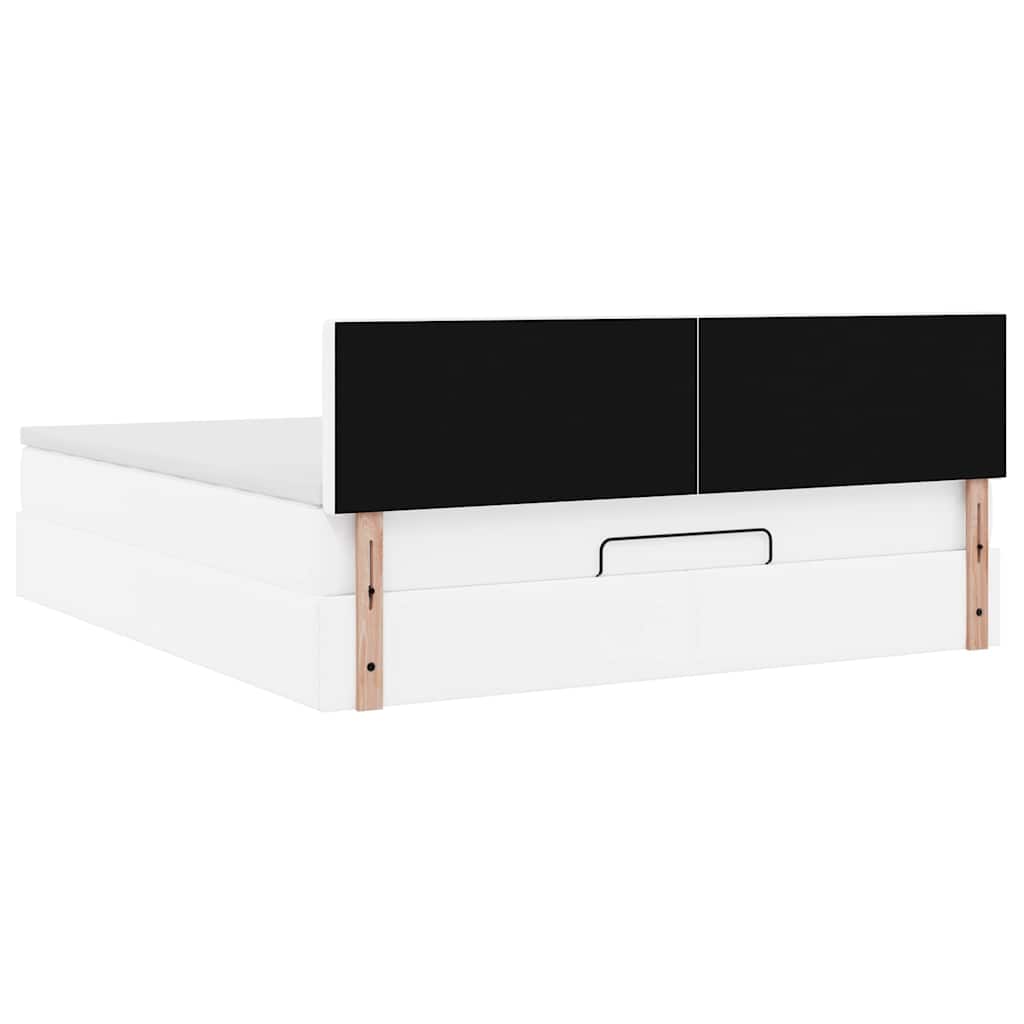 Tiszta fehér műbőr ottomán ágy matracokkal & LED-ek 180x200cm 10