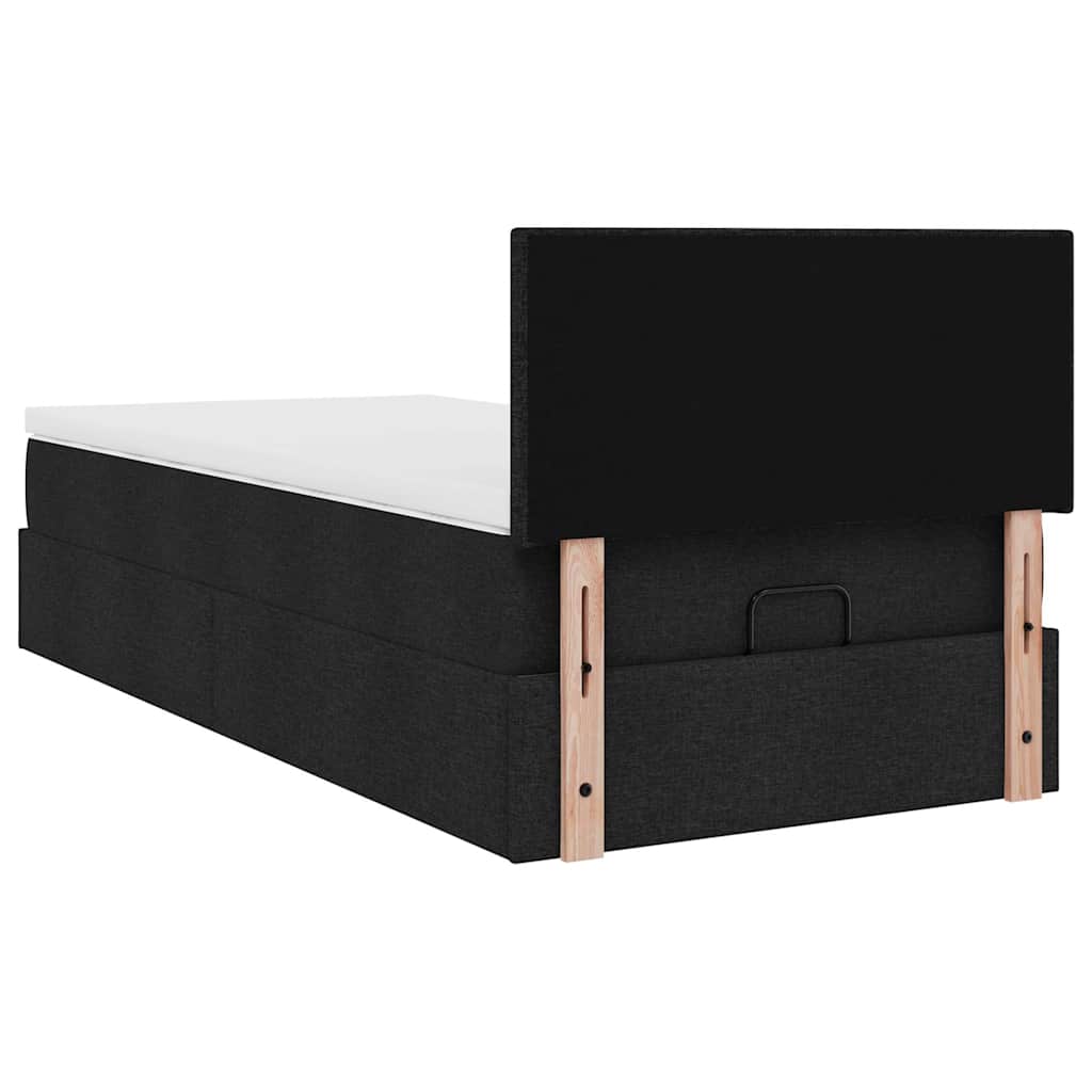 Ottomán ágy matraccal fekete 90x200 cm szövet 12