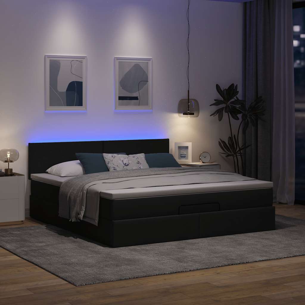 Sötétszürke szövet ottomán ágy matraccal & LED-ek 180x200cm 3