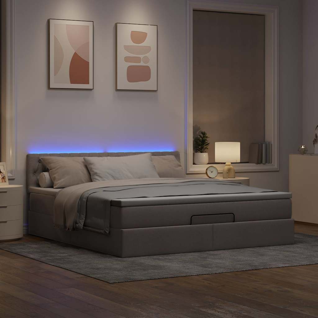 Tópszínű szövet ottomán ágy matraccal & LED-ek 180x200cm 3