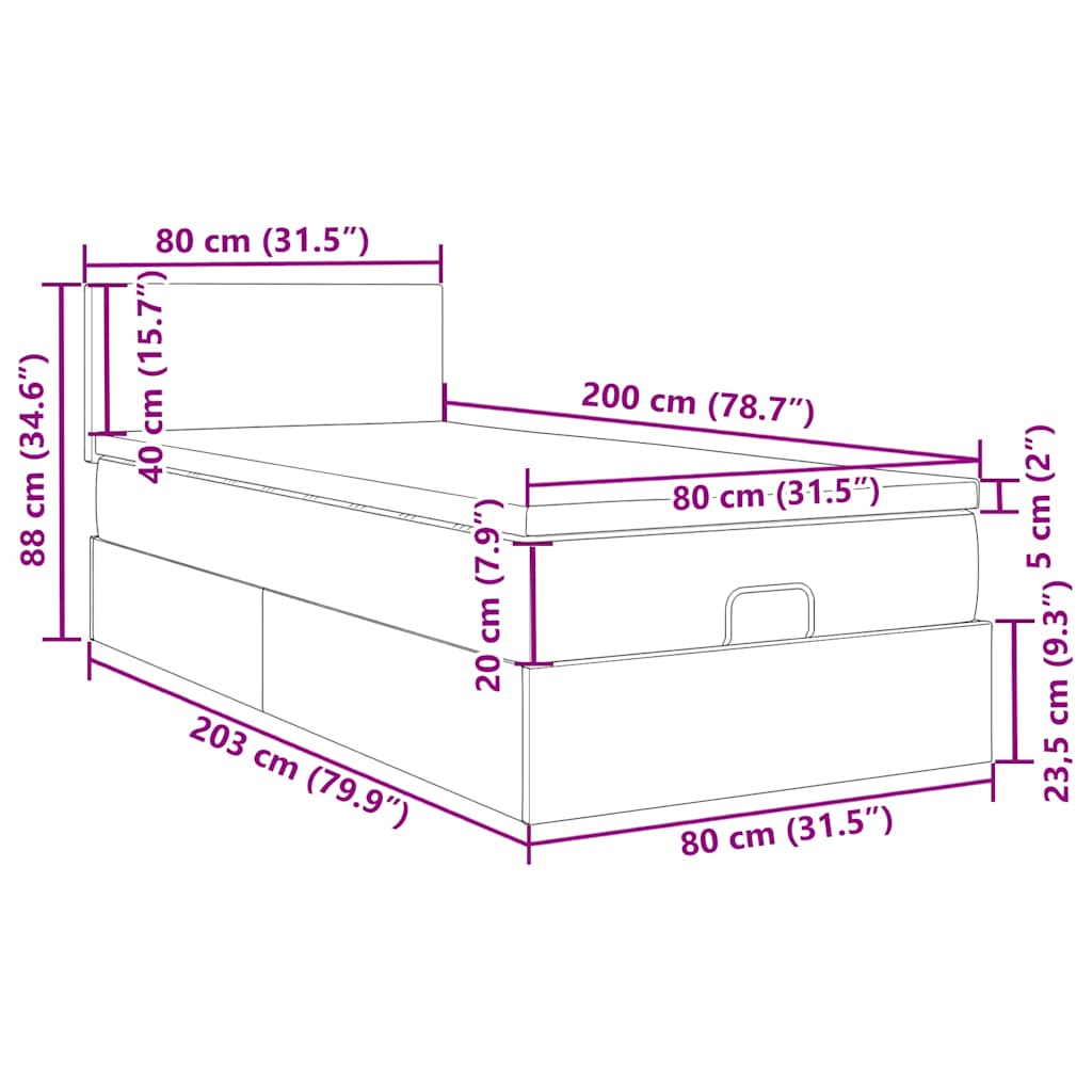 Sötétkék bársony ottomán ágy matraccal & LED-ek 80 x 200 cm 18