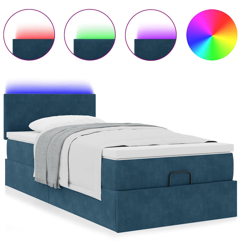 Sötétkék bársony ottomán ágy matraccal & LED-ek 80 x 200 cm 5