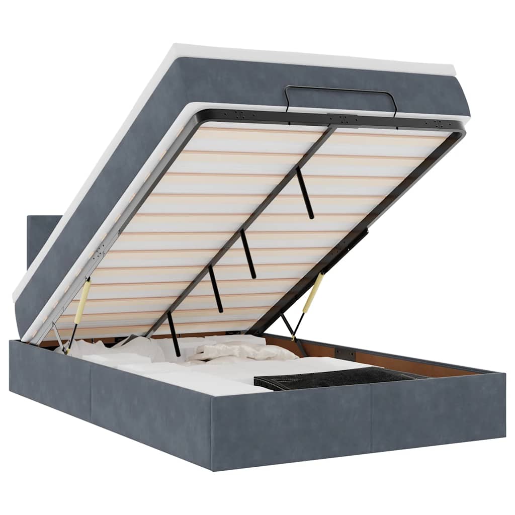Sötétszürke bársony ottomán ágy matraccal & LED-ek 120x190cm 2
