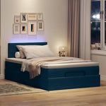 Sötétkék bársony ottomán ágy matraccal & LED-ek 120x190cm 3