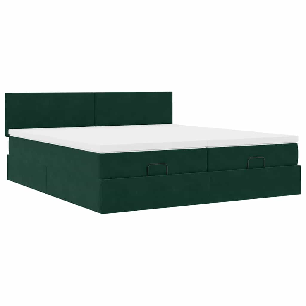 Ottomán ágykeret matracokkal Sötétzöld 200x200cm bársony 7
