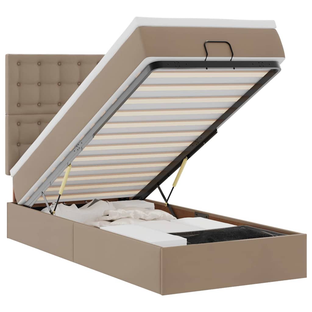 Kávészínű műbőr ottomán ágykeret matraccal 80x200cm 2