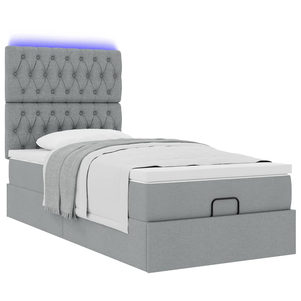 Ottomán ágykeret matraccal világosszürke 90x190cm szövet 6