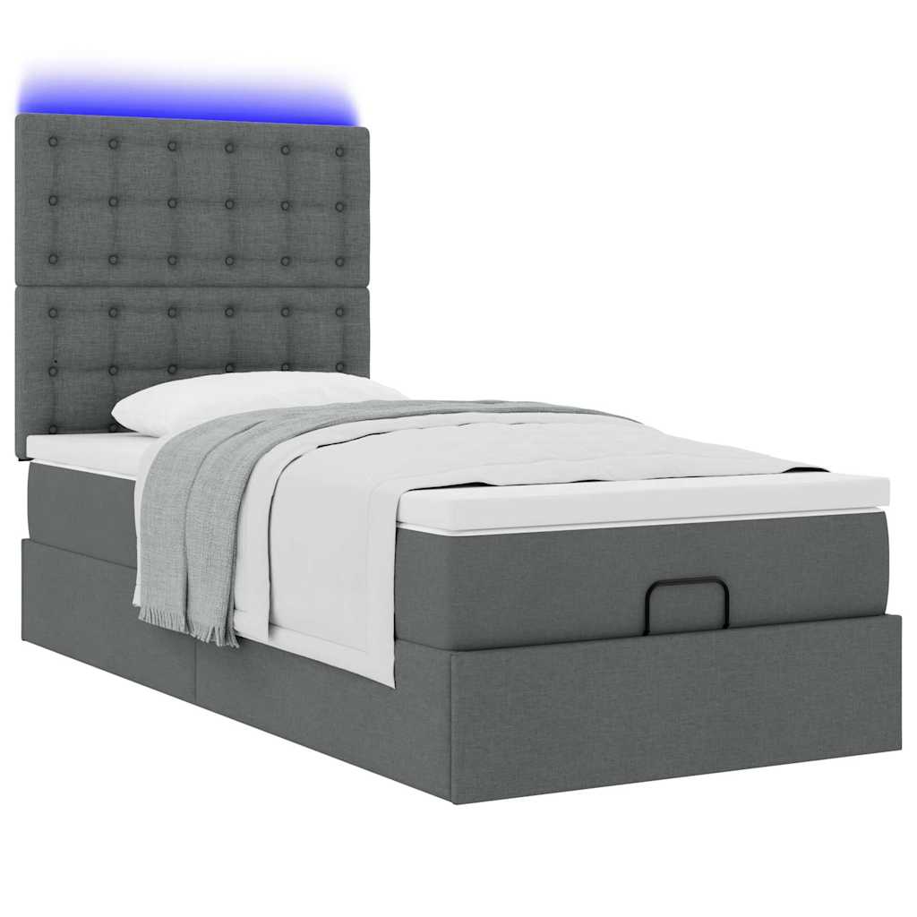 Sötétszürke szövet ottomán ágy matraccal & LED-ek 80x200cm 6