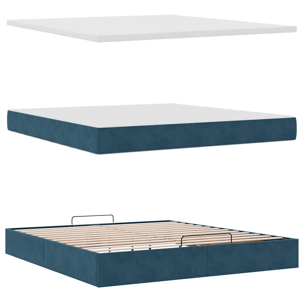 Ottomán ágykeret matracokkal sötétkék 160x200cm bársony 12