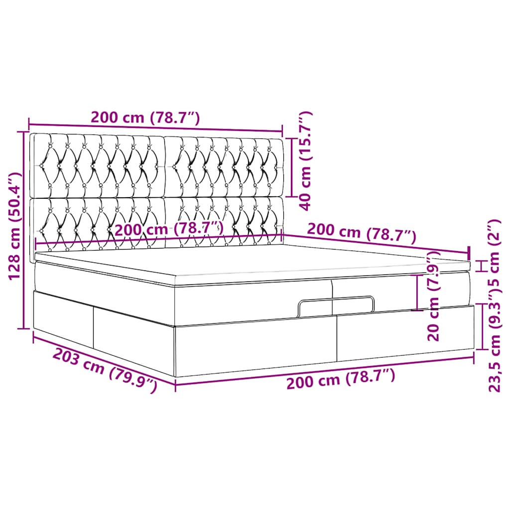 Ottomán ágy matracokkal & LED-ek Sötétkék 200x200cm bársony 18