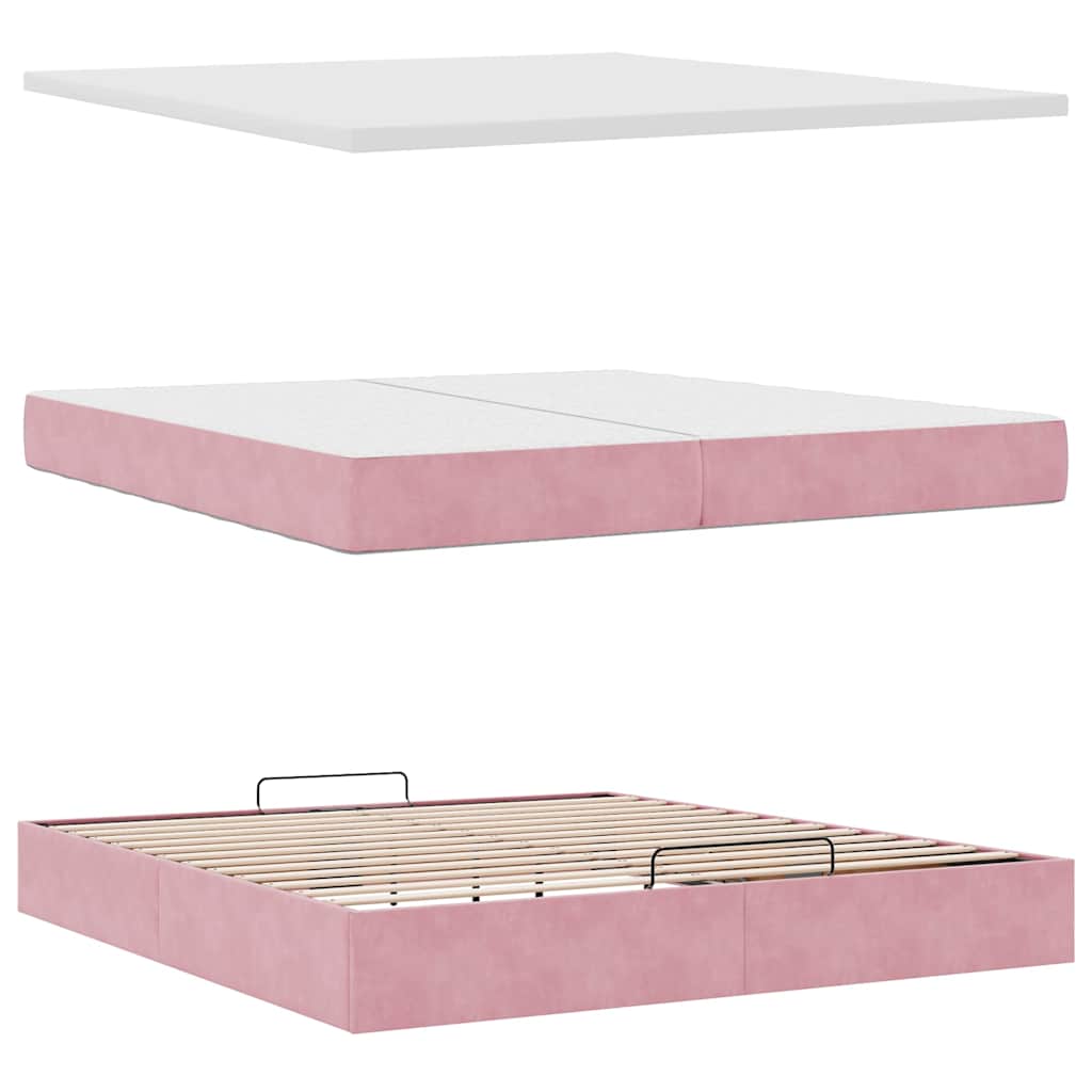 Ottomán ágykeret matracokkal Rózsaszín 200x200cm bársony 9