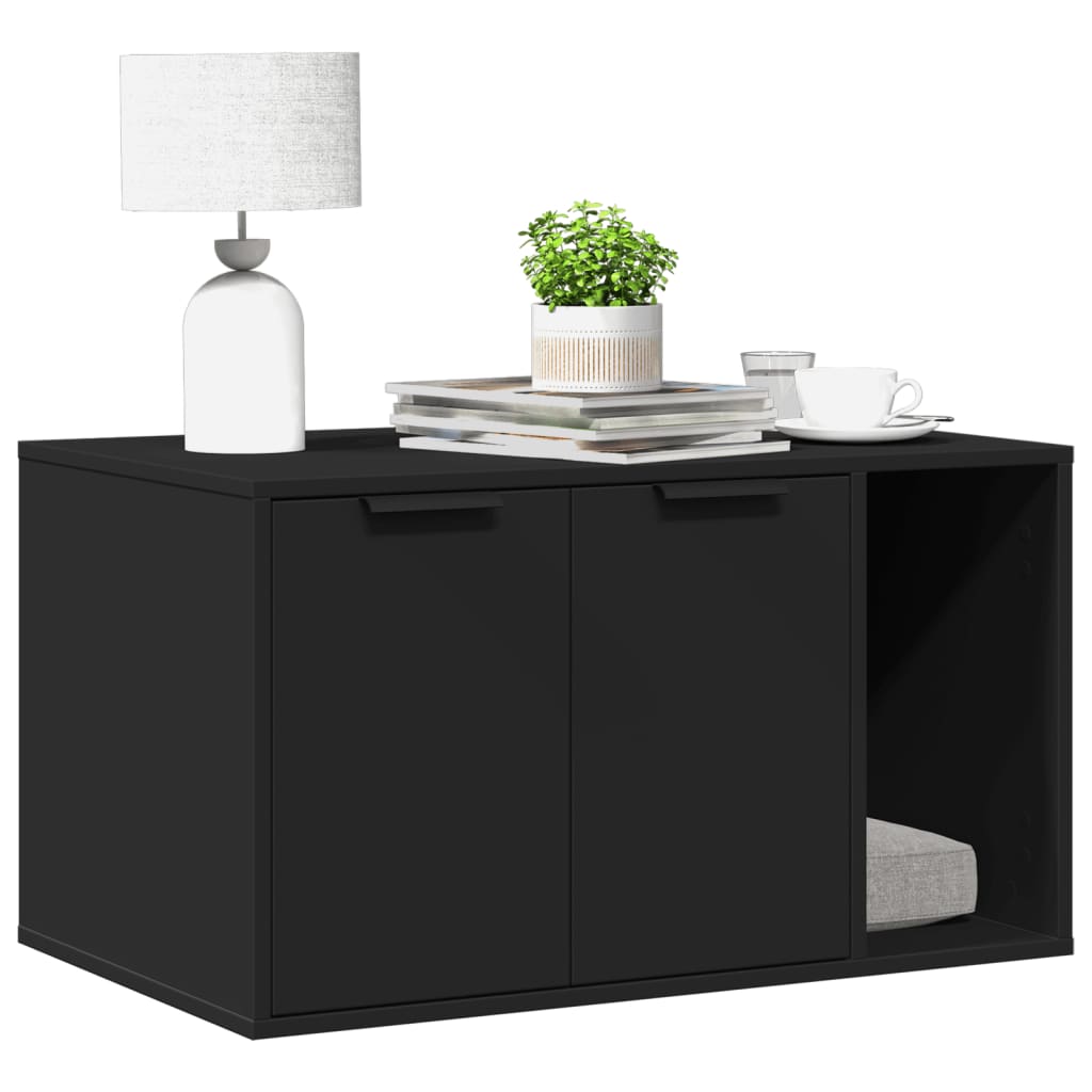 Fekete szerelt fa macskaalomdoboz 80 x 50 x 45 cm