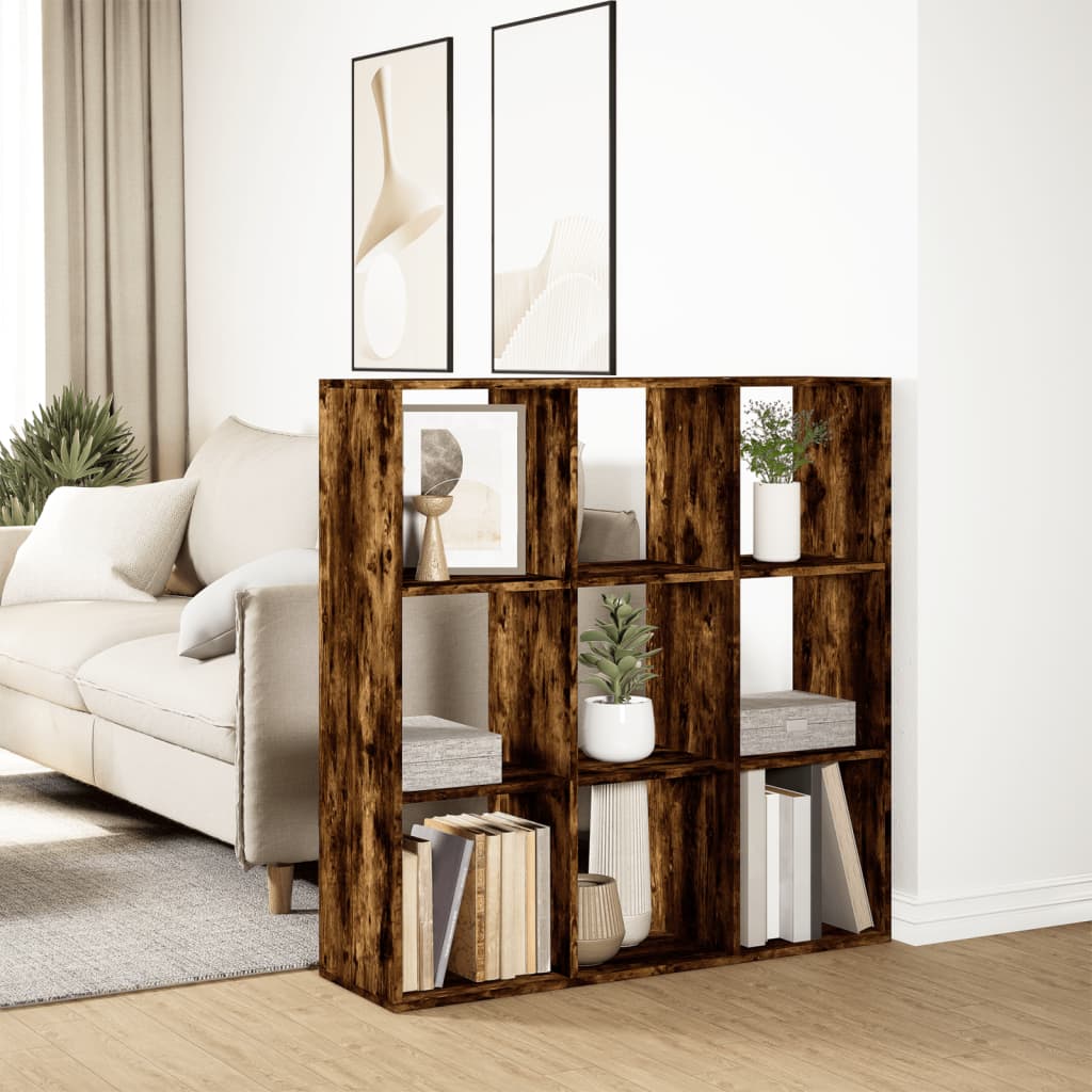 Füstös tölgy szerelt fa elválasztó könyvespolc 102x29x103,5 cm 4
