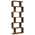 6 szintes füstös tölgy fa elválasztó könyvespolc 70x24x193 cm 2