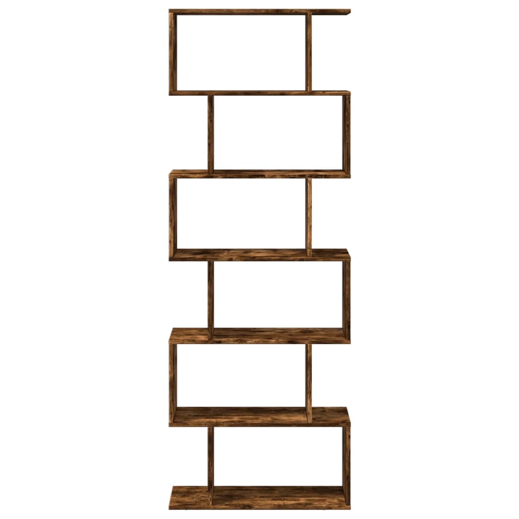 6 szintes füstös tölgy fa elválasztó könyvespolc 70x24x193 cm 5