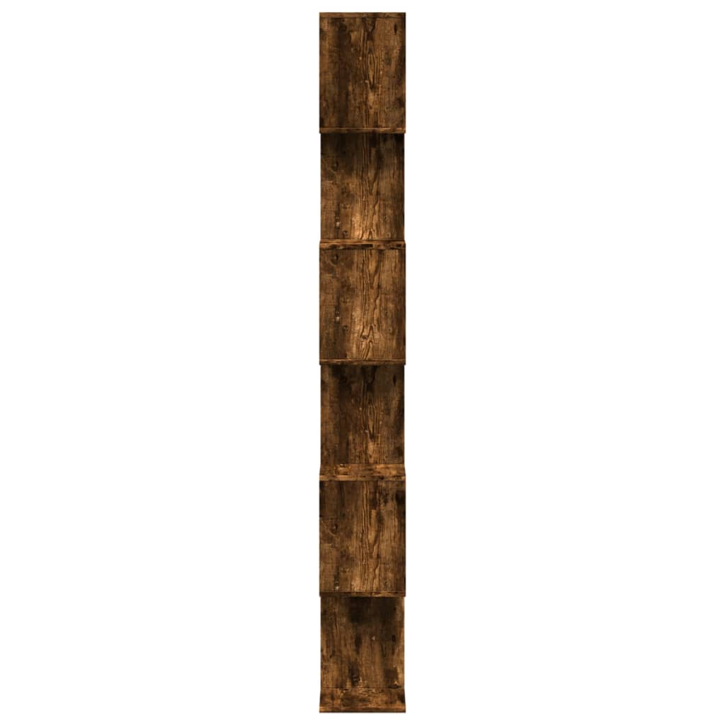 6 szintes füstös tölgy fa elválasztó könyvespolc 70x24x193 cm 7