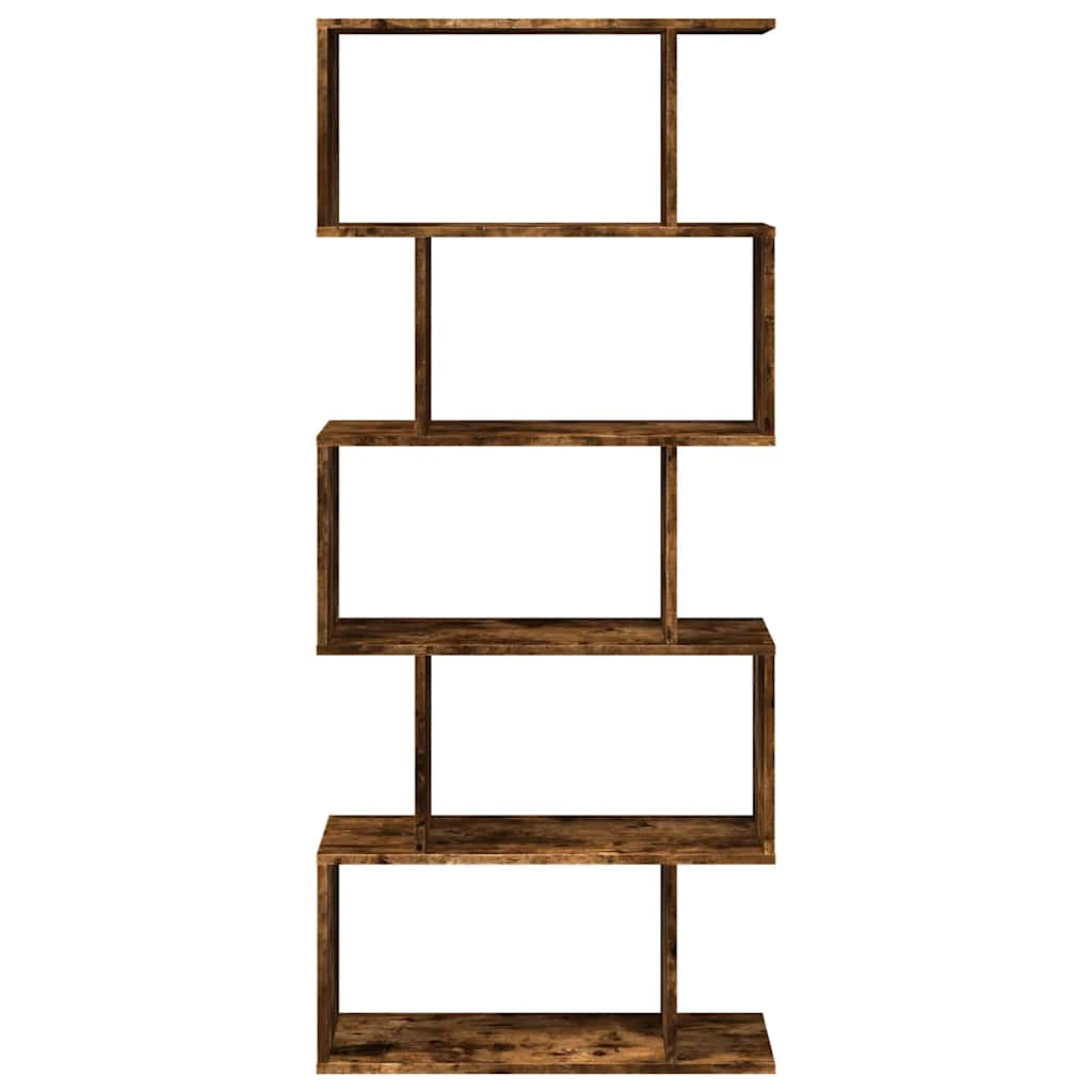 5 szintes füstös tölgy fa elválasztó könyvespolc 70x24x161 cm 5