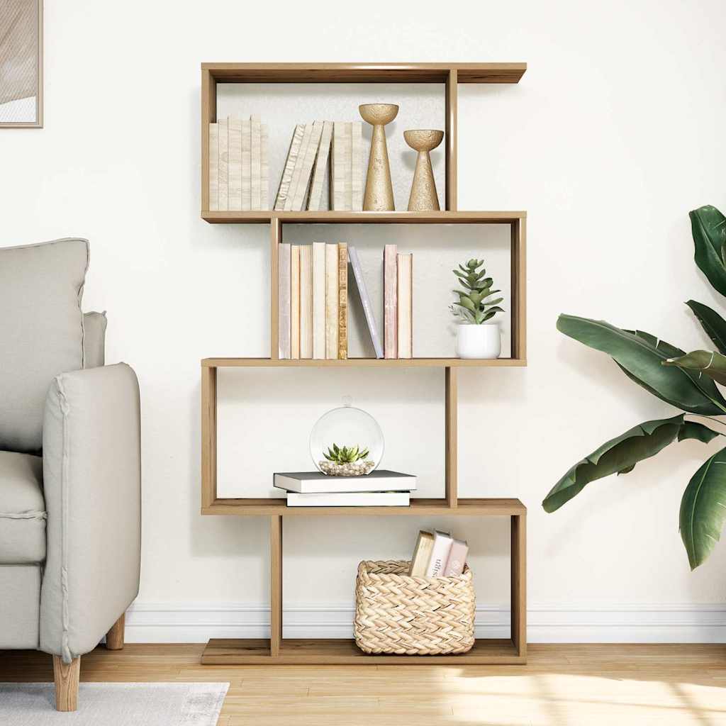 4 szintes kézműves tölgy fa elválasztó könyvespolc 70x24x129 cm 3