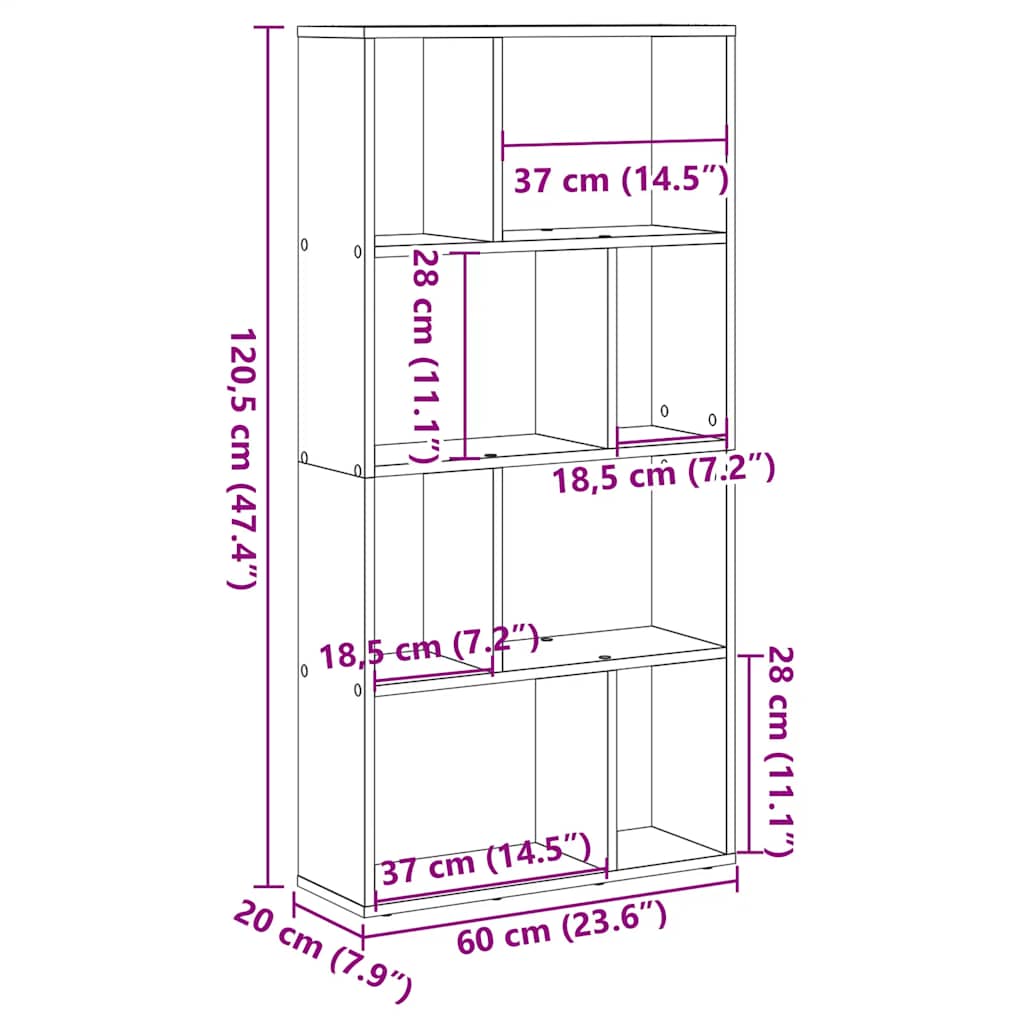 Betonszürke szerelt fa könyvespolc 60 x 20 x 120,5 cm 11